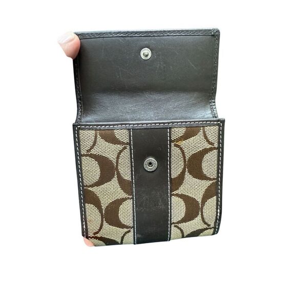 Coach Womens Khaki Mahogany Signature C Logo Leather Bi-Fold Wallet Mini - Picture 2 of 7
